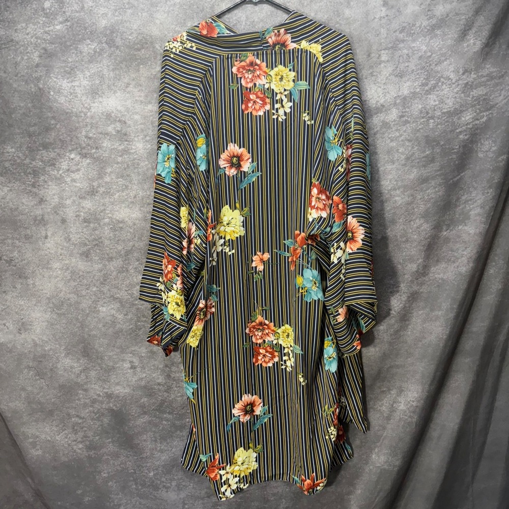 Umgee Floral Striped Kimono DusterSize M/L Navy Blue Open Front Sheer Boho NWT - Picture 4 of 11
